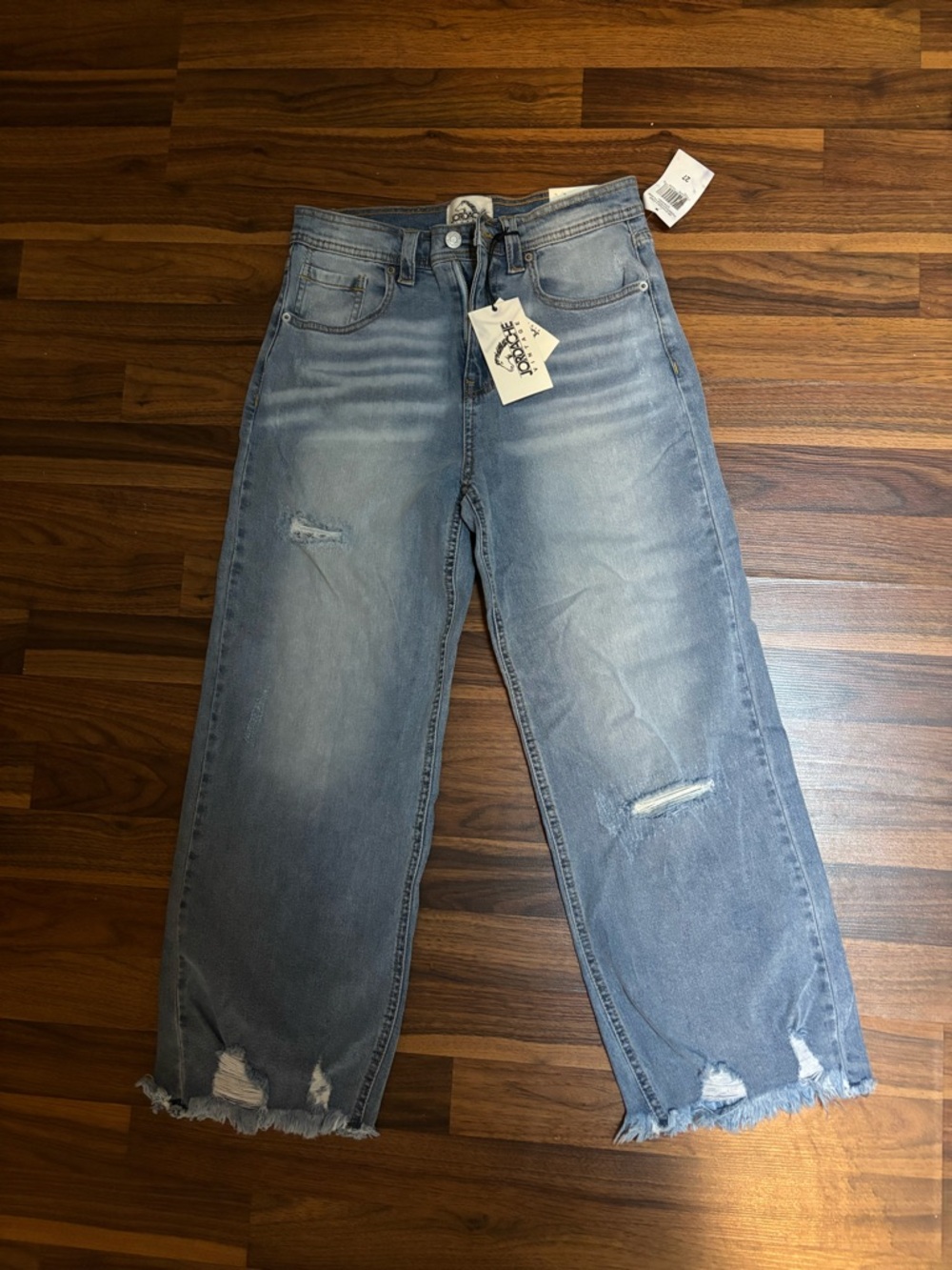 Jordache Light Blue Distressed Wide-Leg Jeans